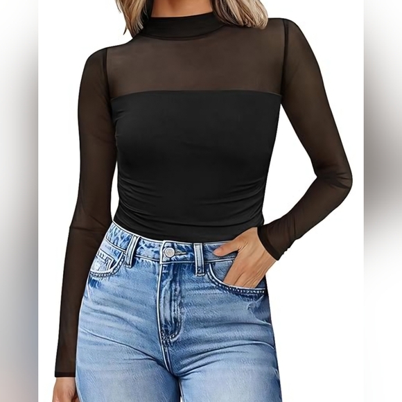 zeagoo Tops - Zeagoo Womens Mesh Sheer Long Sleeve Top Mock Turtle Neck See Though Size Small
